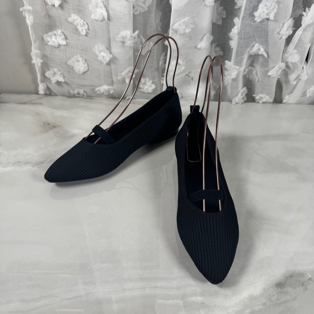 Burudani Isla Black Knit‎ Pointed Toe Flats Breathable Slip On Mary Jane 7